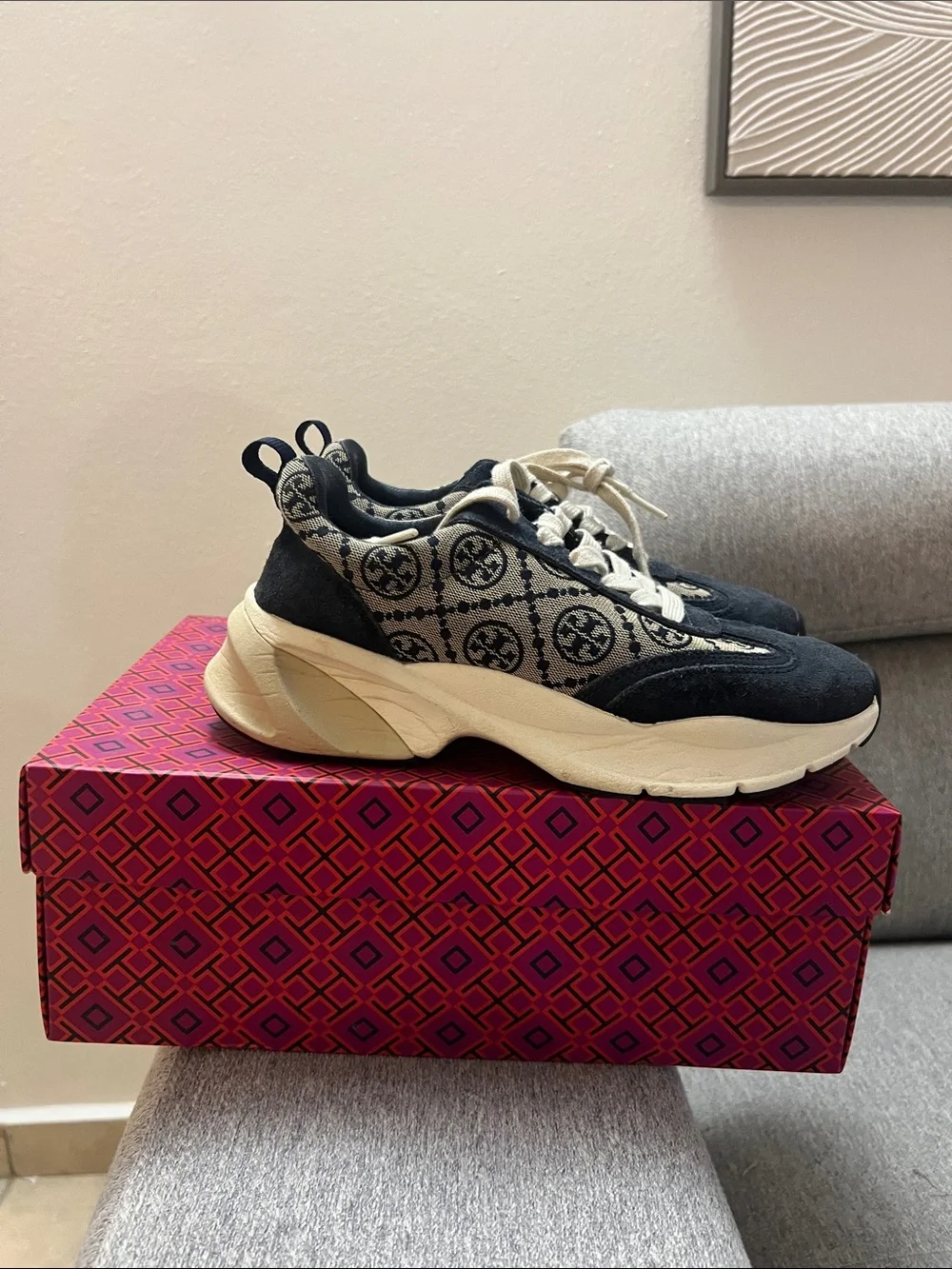 Tory Burch Navy & Cream Monogram Trainer Sneakers